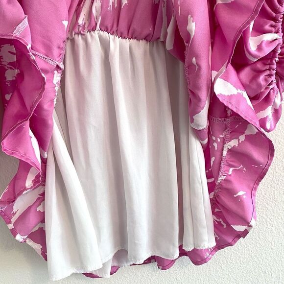 Satin Tyche Mystic Pink Chiffon Balloon Sleeve Dress Size S - Picture 10 of 10
